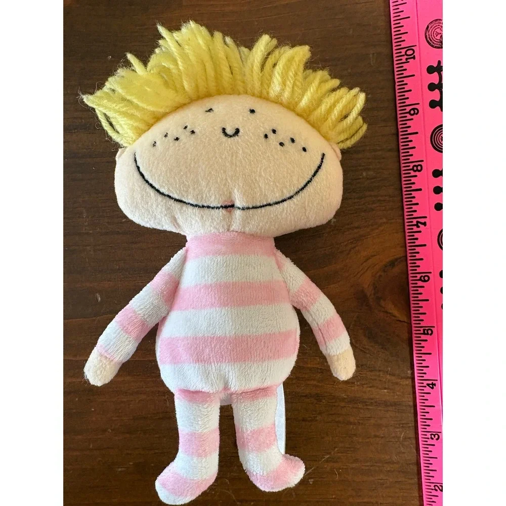 SIA France Plush Doll Yellow Yarn Hair Pink White Striped Soft Toy